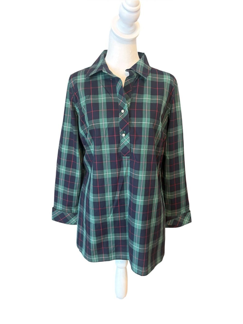 Talbots Non Iron Perfect Popover Tunic Shirt In Hiking Plaid Womens Size 6 NEW